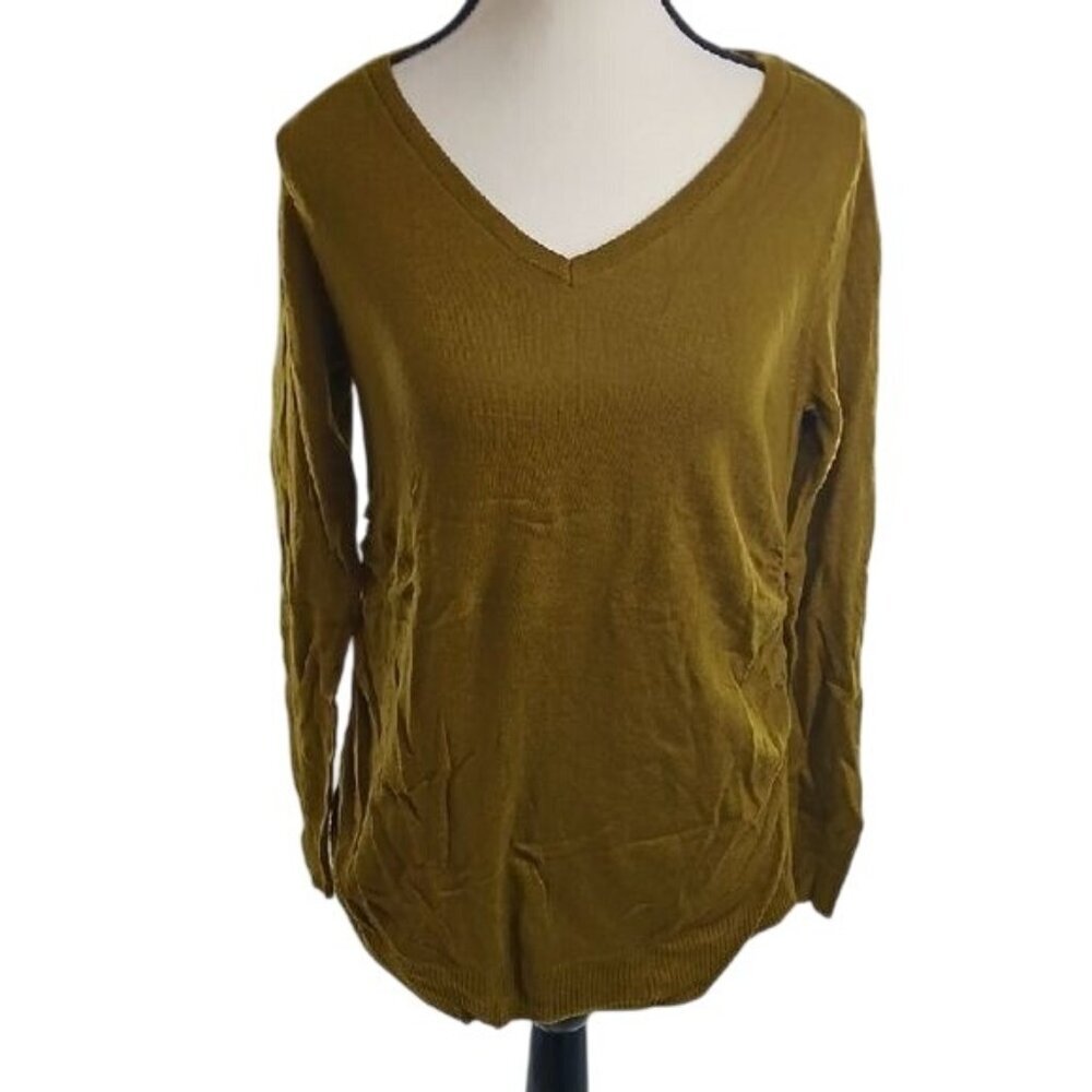 Isabel Maternity Womens V Neck Knit Sweater Long Sleeve Olive Size XS